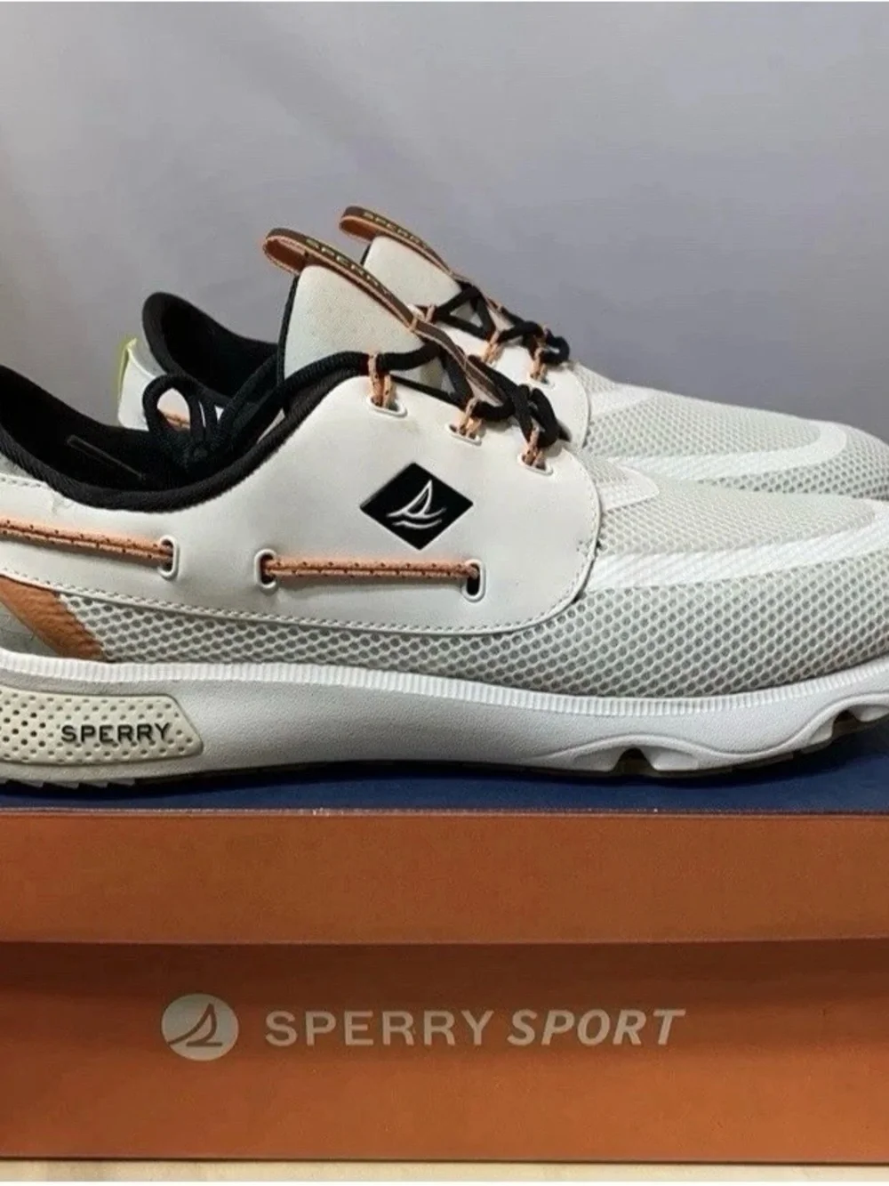 Sperry Sport Men’s 7 Seas 3-Eye Sneakers White Mesh Casual Shoes Size 13 US New